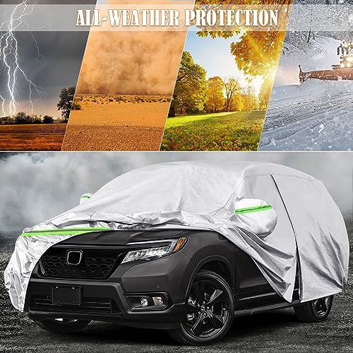 Image of Waterproof SUV Car Cover Custom Fit for 2019-2024 Honda Passport, 6 Layers All Weather Car Covers with Zipper Door & Windproof Bands for Sun Snow Rain Dust Protection, Outdoor Indoor