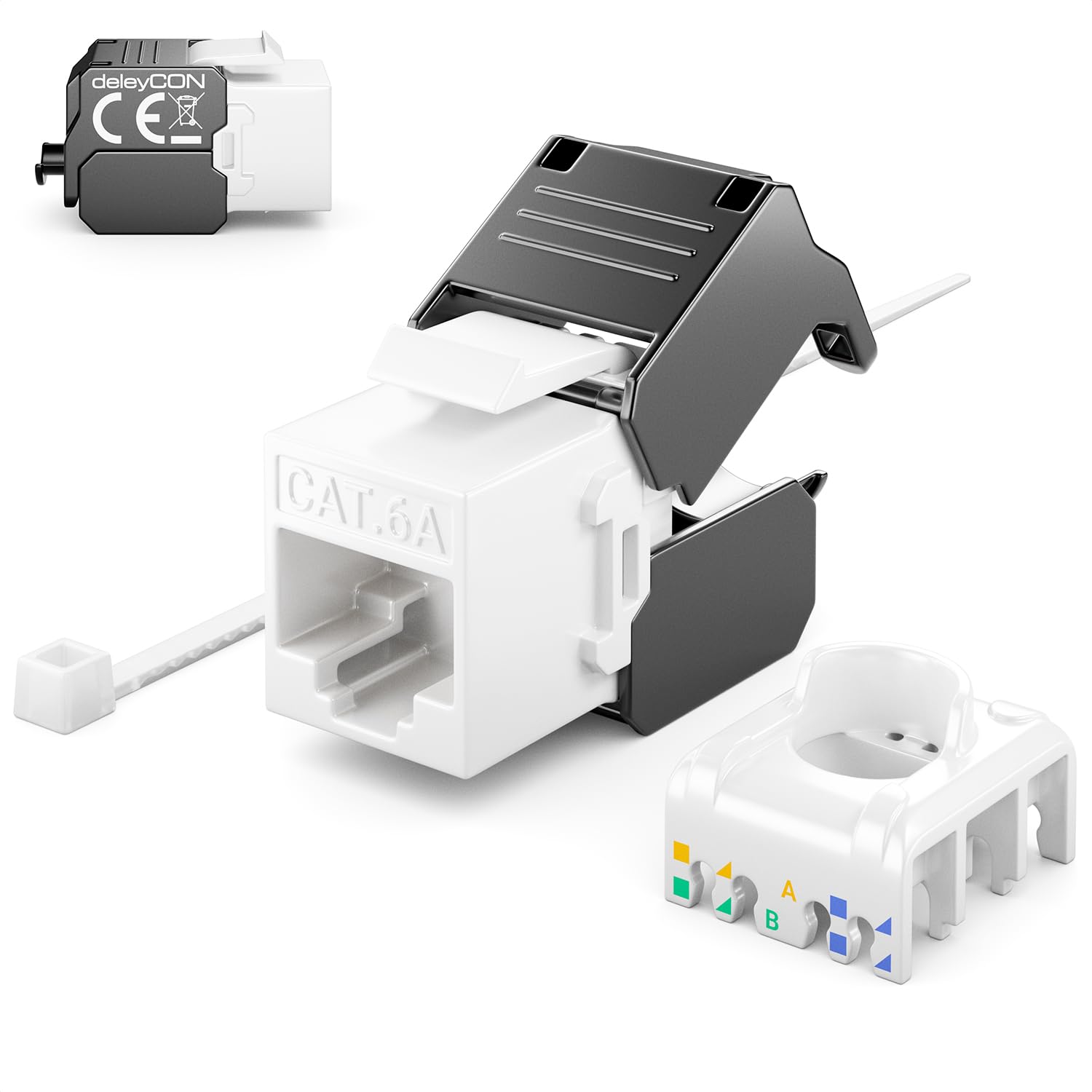 deleyCON CAT6A Keystone Jack Modul 10 Gbit/s RJ45 LSA, 48 Stück | RJ45 Buchse auf LSA, 500 MHz, T568A/T568B, AWG 22-26 UTP, Kunststoff, für Patchpanel und Netzwerkdose