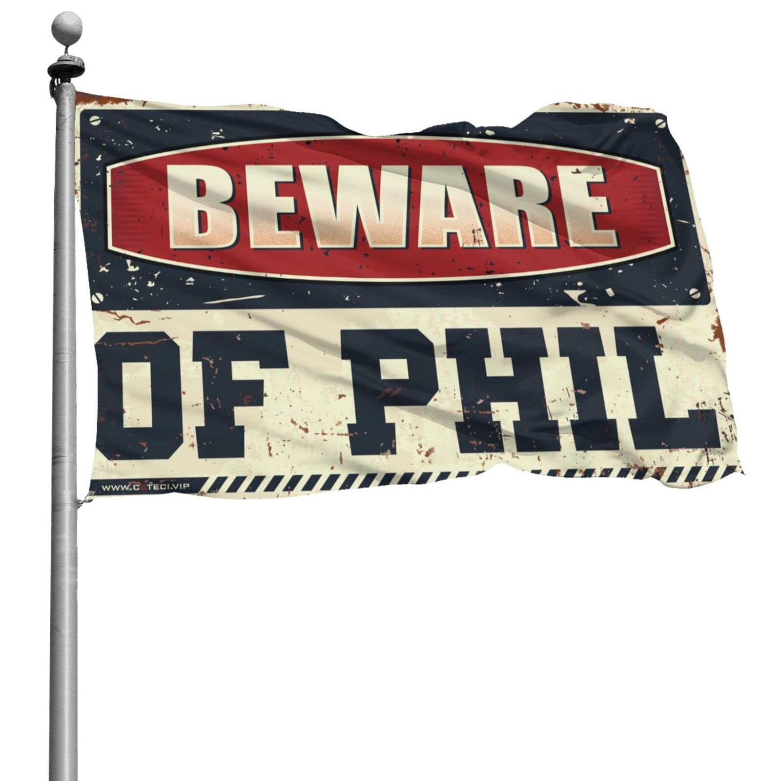 Drapeau amusant Beware of Phil 152x244 cm pour habiller un mur vide facilement