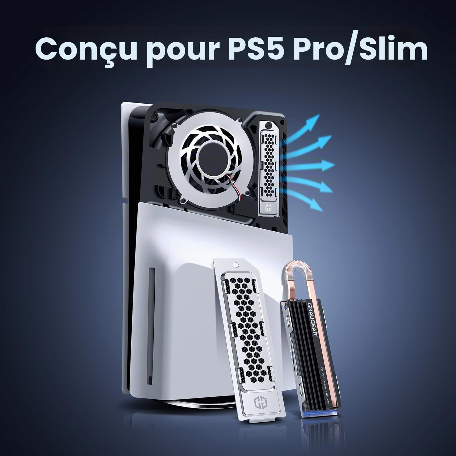 GRAUGEAR dissipateur thermique HeatPipe pour SSD M.2 NVMe (2280), PS5 Pro et PS5 Slim, pour extension de mémoire Playstation, avec couvercle anti-poussière
