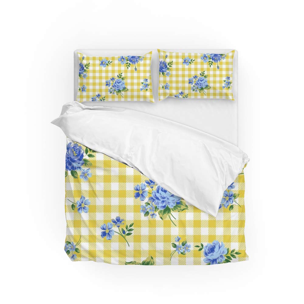 Parure de lit housse de couette polyester motif roses vichy taie oreiller simple