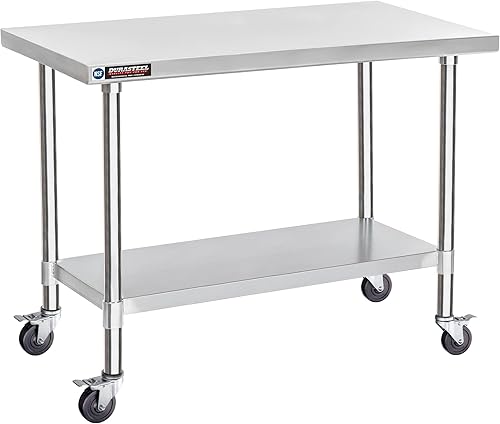 DuraSteel - Mesa de acero inoxidable de 24 x 48 pulgadas, para preparación de alimentos, carrito de metal, mesa de trabajo comercial con ruedas