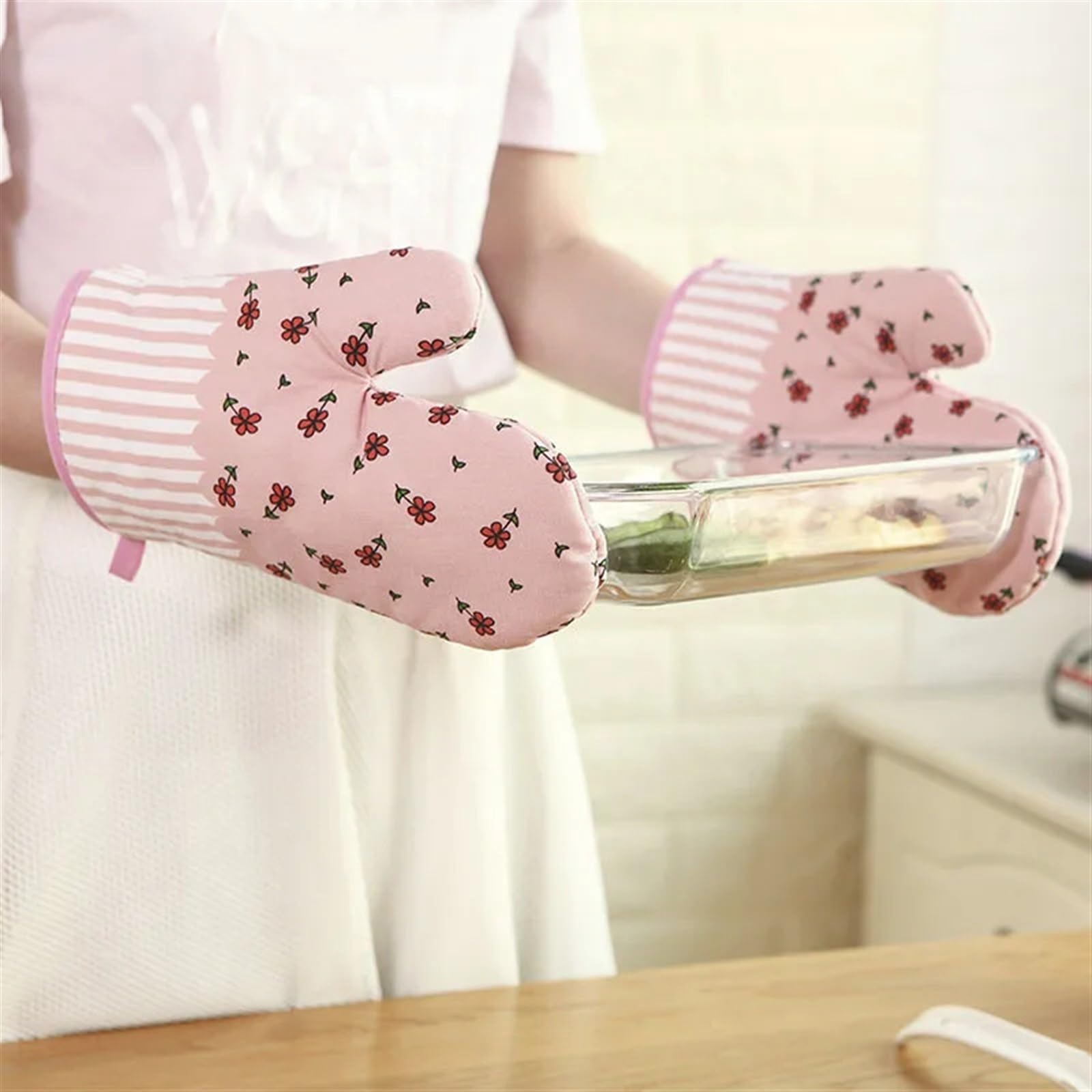 MRKU Guantes para Hornear, Guantes de Cocina, 1 Unidad, Estilo Pastoral, Gruesos, a Cuadros, Aislamiento para microondas, Utensilios de Cocina Calientes