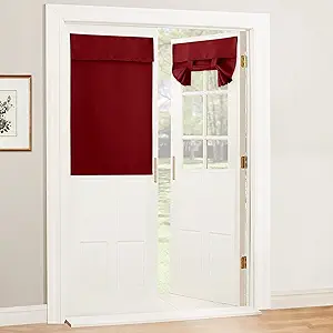 RYB HOME Blackout Door Curtain - Privacy Thermal Insulated Front/Tricia/Patio French Door Window Curtains Sidelight Curtain Tie up Shade, W34 x L40 inch, 1 Panel, Red