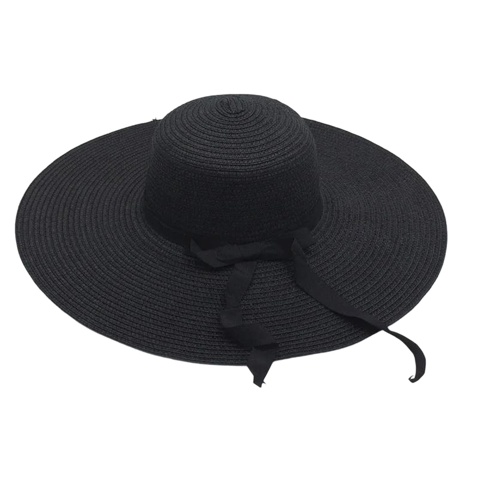 EYRMQWJPC Wide Brim Sun Hat, Women's Straw Sun Hat Wide Brim 11-14cm Protection Multicolor Beach Travel Summer(Ribbon Black,Brim 14cm)