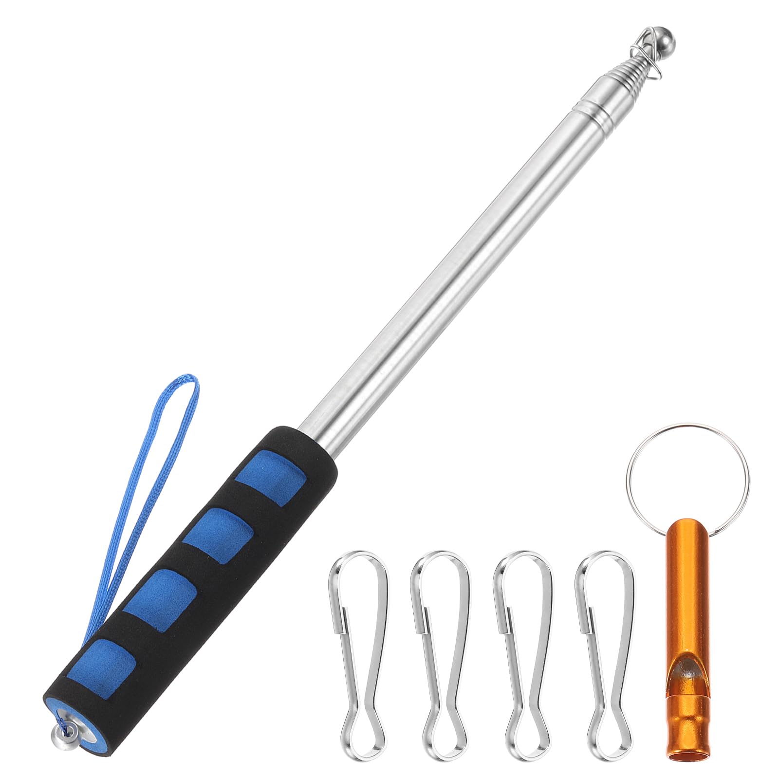 PATIKIL 8.2ft Telescopic Flag Pole, Stainless Steel Telescoping Handheld Portable Retractable Flagpole with Clips, Whistle