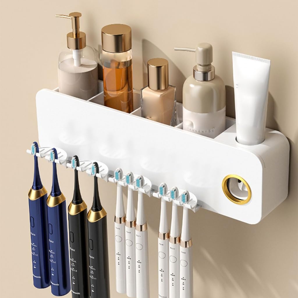 Estante for cepillos de Dientes, sin Perforaciones, montado en la Pared, Taza for Enjuague bucal, Cepillo, Taza de Dientes de Color, Estante de baño montado en la Pared, Estante Familiar