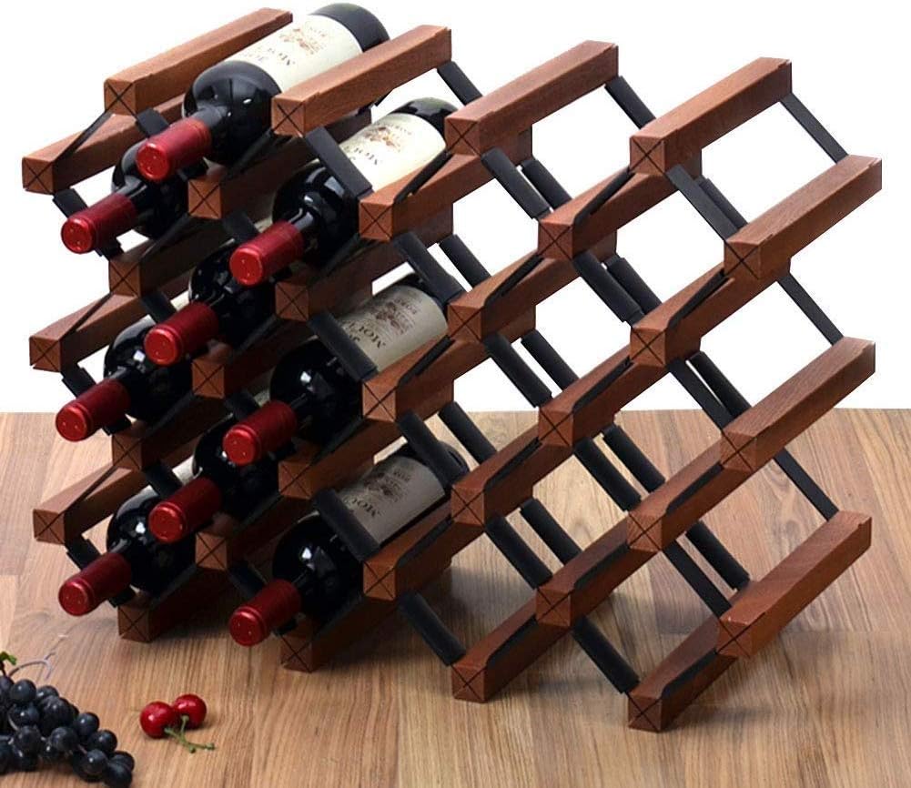 Wine Rack Wooden Wine Bottle Freestanding Holder Shelves Countertop Wine Rack Stand for Bar Wine Cellar Basement Cabinet E6 21Bottles