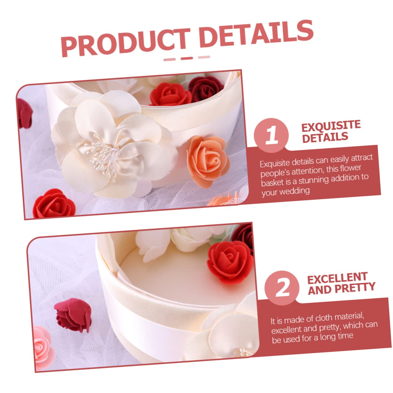 Weißer Hochzeitskorb 2 Stück-pack aus Stoff, Rund, für Blumenmädchen