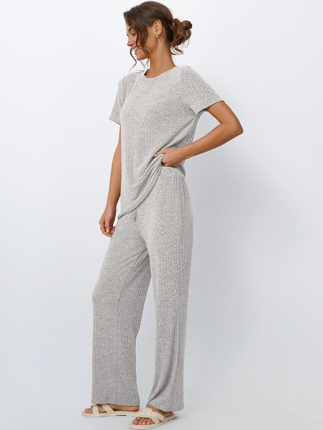 LILLUSORY Womens Lounge Sets 2 Piece Matching Travel Outfits | Lightweight Ribbed 2 Piece Set, Breathable, Stretchy, Wrinkle-Resistant, Travel Ready, Versatile