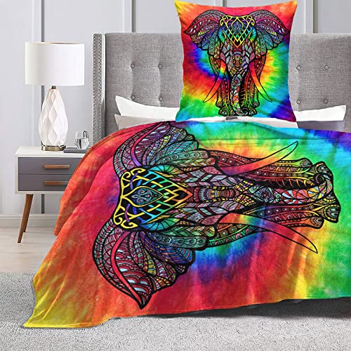 Voudlye Elephant Blankets Throw Tie Dye Rainbow Blanket 60"X50" For Women Men And Kids Comfort Warmth Soft Plush Throw For Bed Bedroom Sofa #TOP3