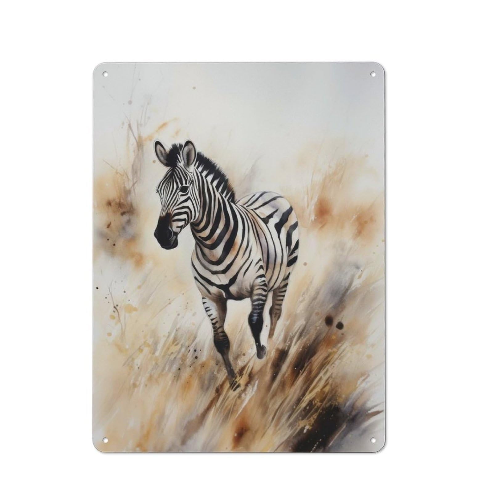 Junmoney Zebra Watercolor Painting Retro Tin Sign 40X30cm For Lounge Or Reading Corner, For Home Wall Decor Collectors