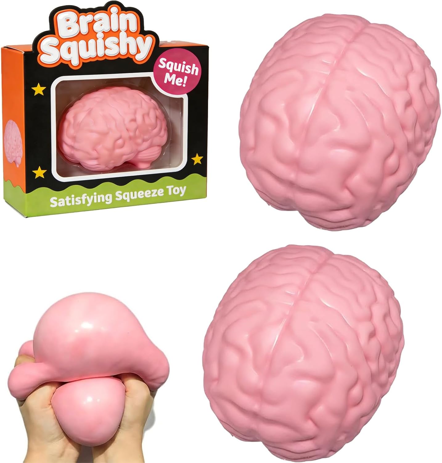 Giant Brain Squishy, Jumbo Squishy Pink Brain Stress Ball Funny Slow Rising Squeeze Toys Large Sensory Desk Fidget for Adults Anxiety Relief Large Soft Non-Sticky Moldable Novelty Gift(2pcs)