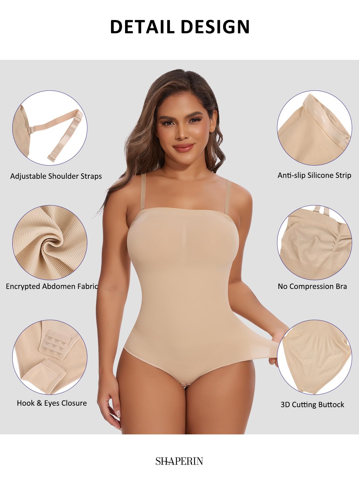 SHAPERIN Donna Body Contenitivo Senza Spalline Shapewear Bodysuit Pancia Piatta Slimming Body Modellante Senza Cuciture Body Shaper