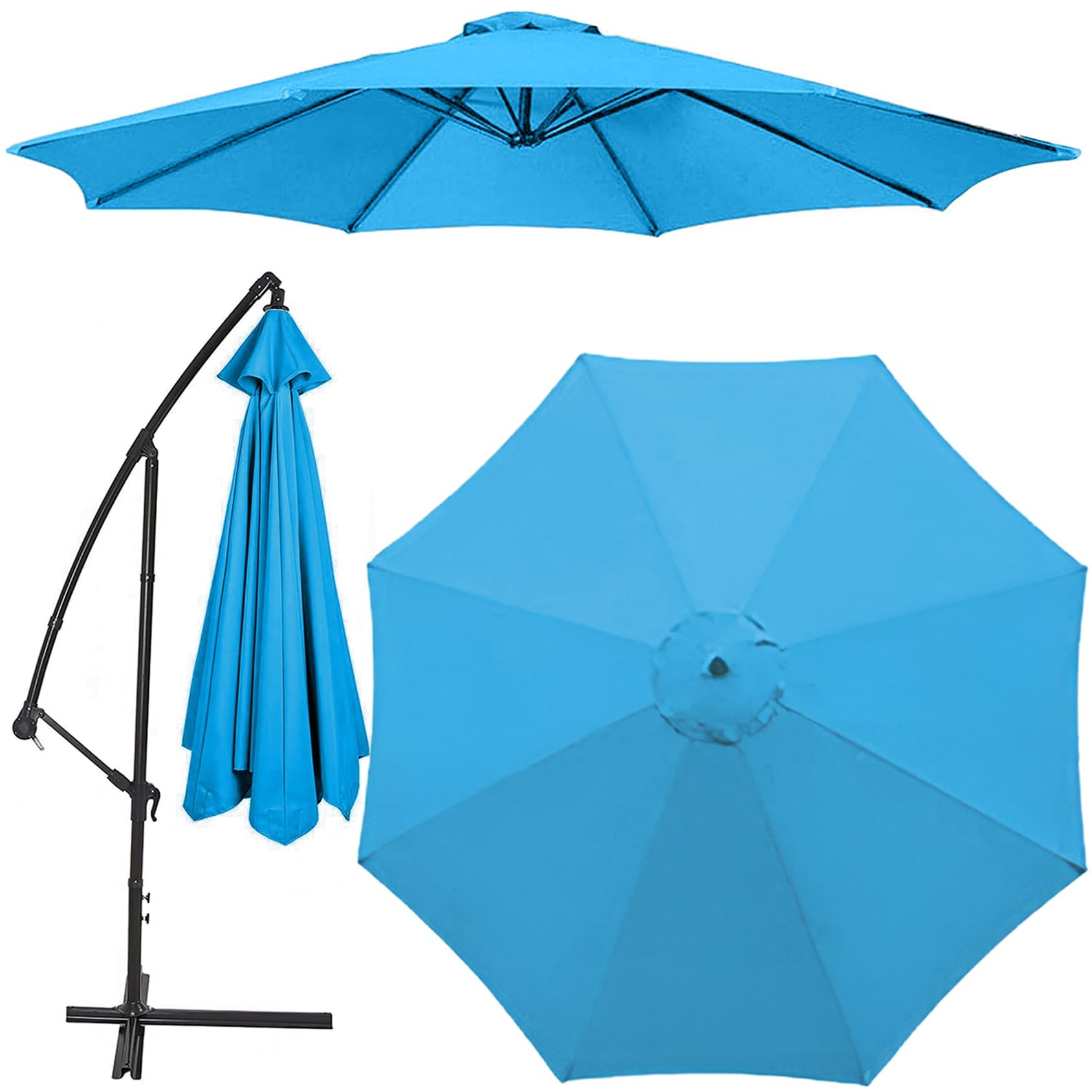 Replacement 8 Arms 6 Arms Sun Umbrella Cloth 6.5'/8.8'/9.8' (200cm/270cm/300cm) Parasol Replacement Canopy Replacement Parasol Fabric Cover For Garden Umbrella(Color:Lake blue,Size:3.0 m(9.8ft)-6 Arms