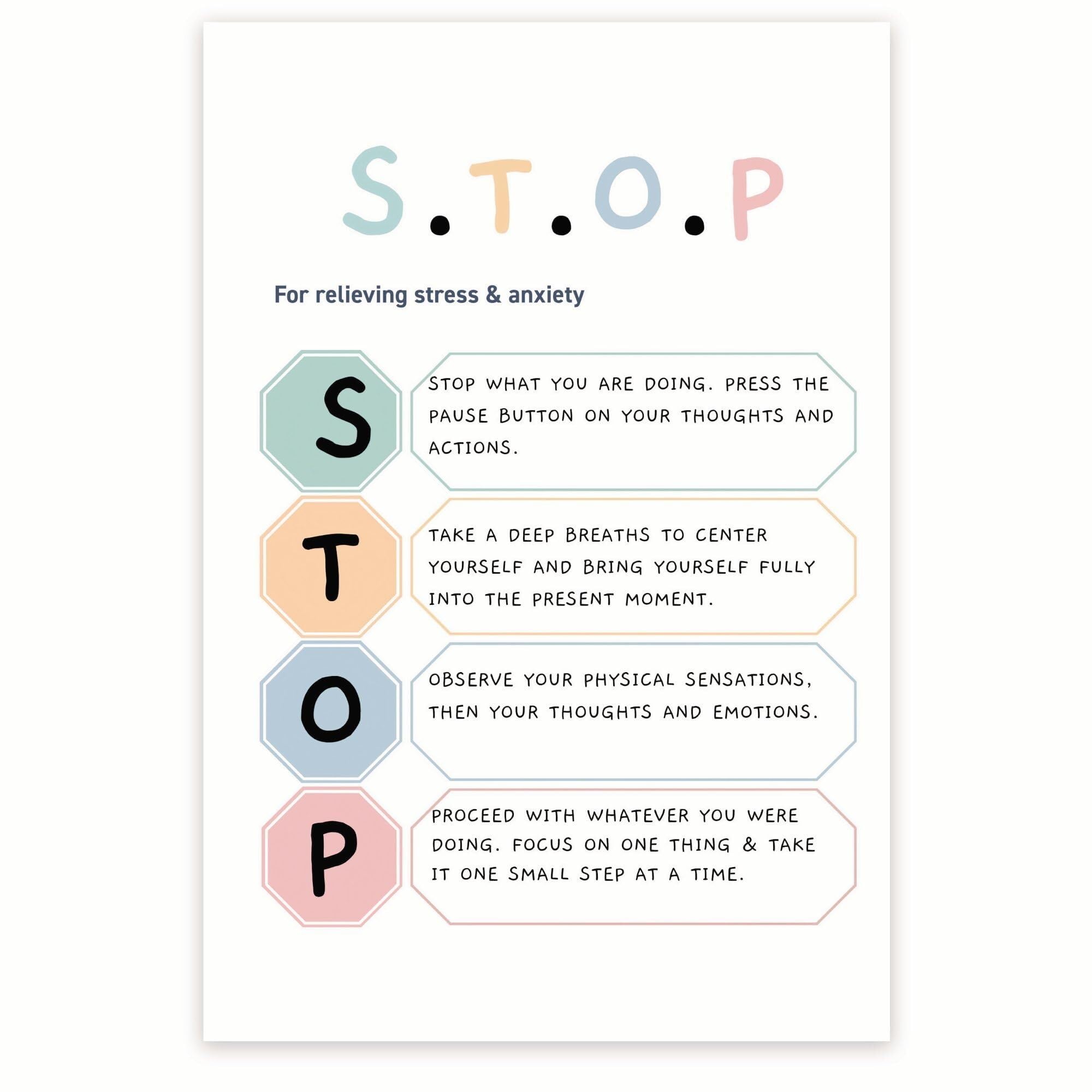 Coping Skills Educational Poster - Mindfulness-Based Stress Reduction Wall-Art - Office Decor for Psychologists & Social Workers(Unframed,08x12inch(20x30cm))