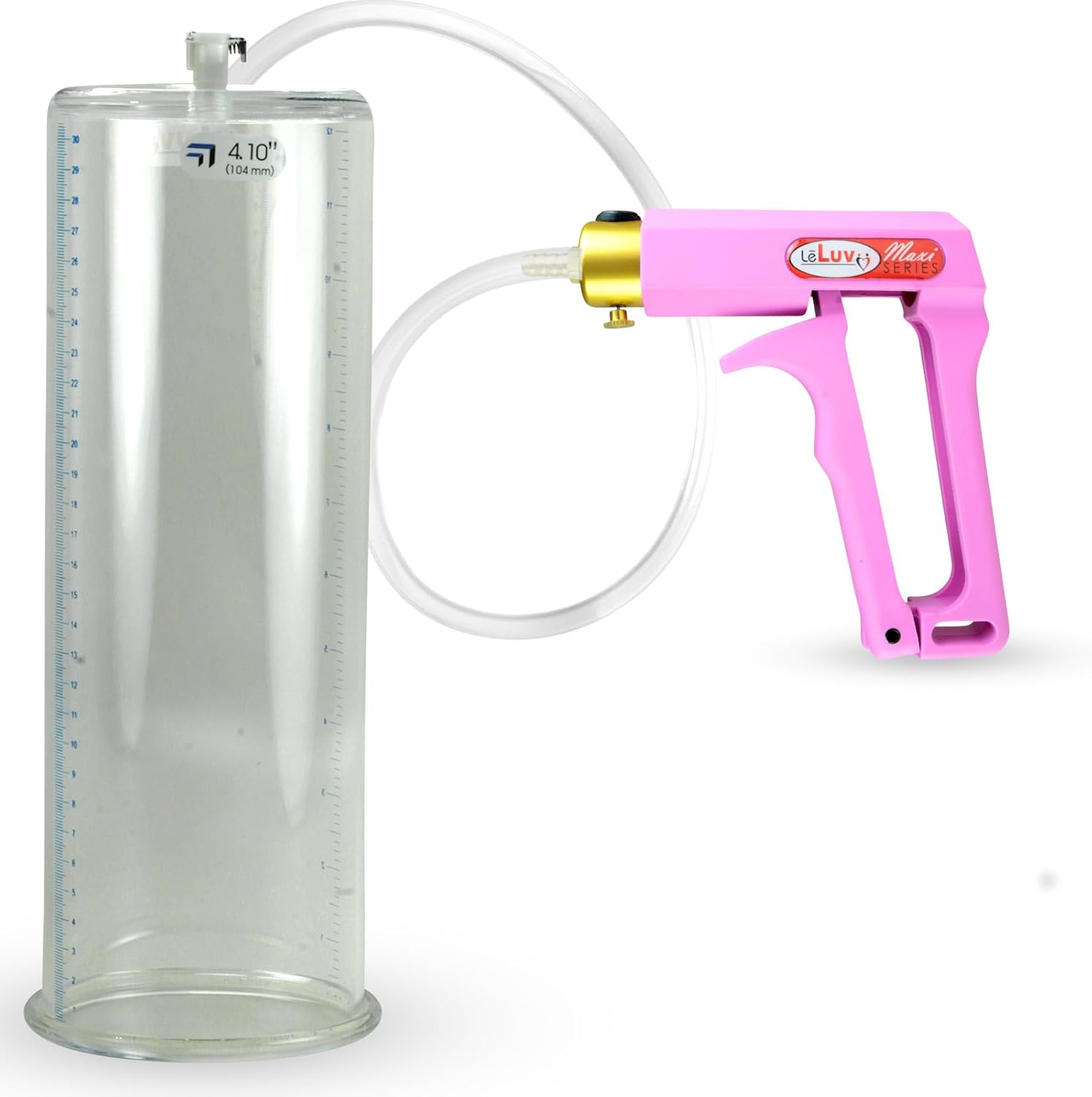 LeLuv Penis Pump Maxi Pink Nylon Handle with Clear Hose - 12 Inch Length x 4.10 inch Diameter Cylinder