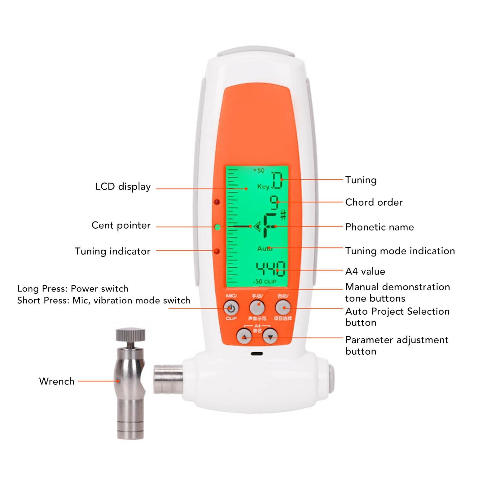 VGEBY Sintonizador Electrónico de Cítara, Llave Sensible, Llave de Afinación de Pantalla Grande de Alta Precisión, Ajustador de Instrumentos Musicales