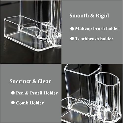 Miniatura 3 de Myskuasin Soporte para bolígrafo para escritorio, organizador transparente con 3 compartimentos para escritorio, almacenamiento de lápices y