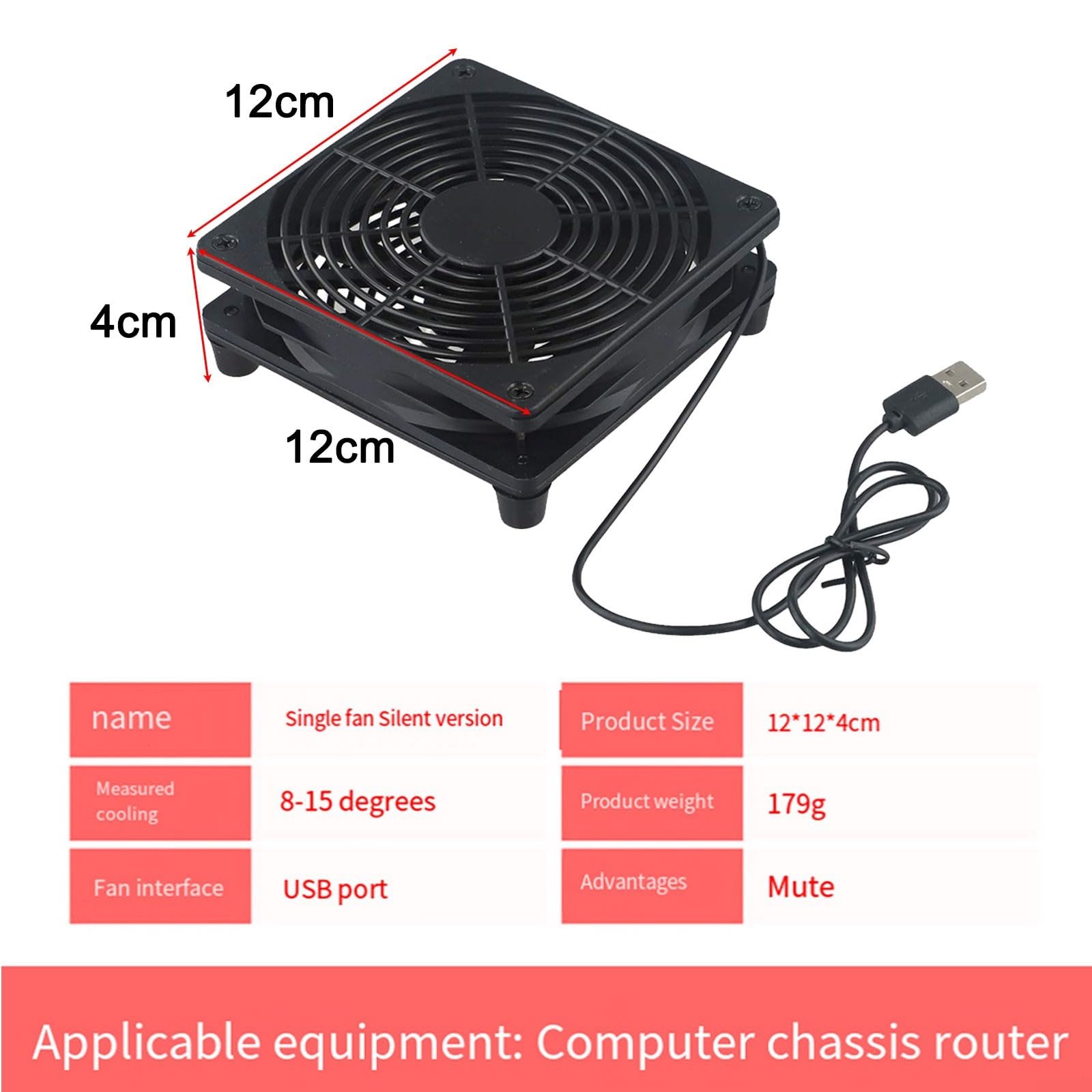 Yhenlovtt Ventola di raffreddamento USB da 5 V per dispositivi di dimensioni 120 mm, per mantenere le prestazioni nei giochi (A)