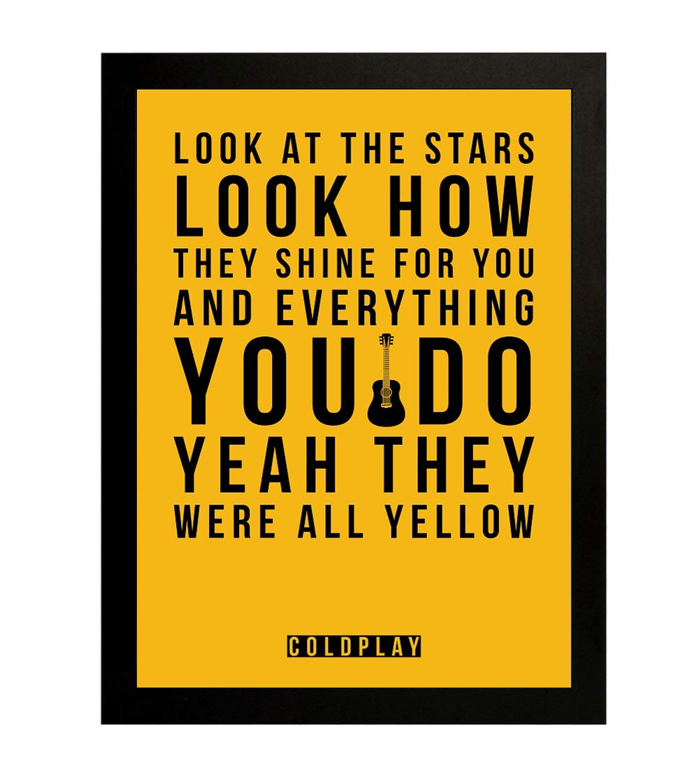 Synthetic Wood Coldplay Yellow Motivational Posters Frame (Frame Size :13"X10" Inches, Poster Size:12"X8" inches)