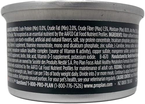 Miniatura 2 de Purina Pro Plan Focus - Alimento para gatos de 2 sabores, 6 latas, (3) cada uno metabolismo saludable, control de peso (3 onzas) más paquete de