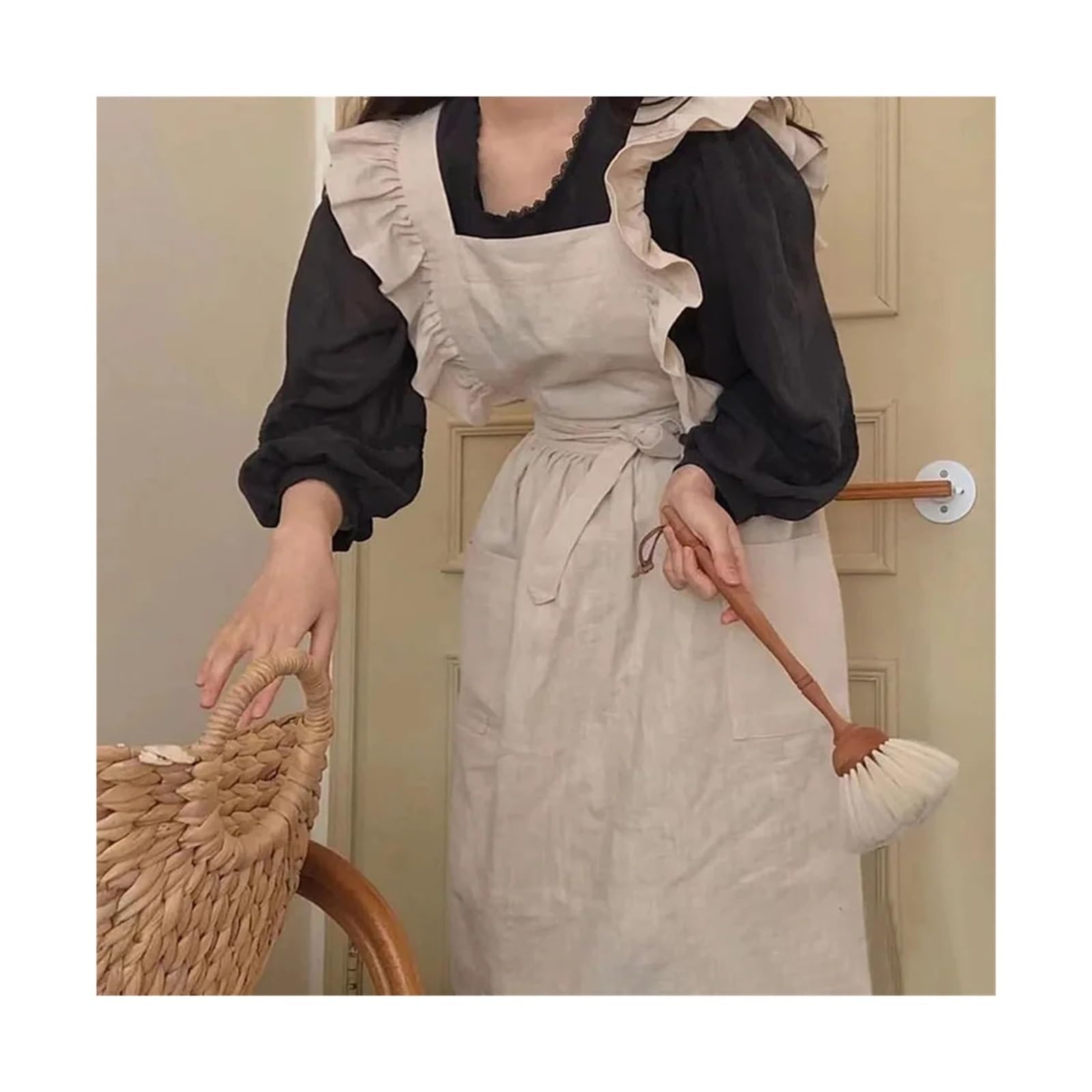 delantal Delantal de cocina con volantes y bolsillos for Chef, jardinería, espalda cruzada, trabajo, mujer, delantal grande, hornear, cocinar, barbacoa parrilla