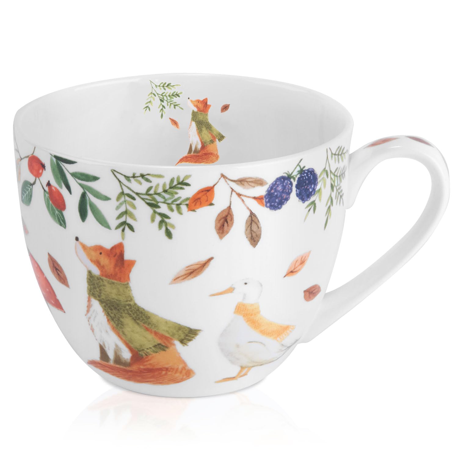 MFoffice Autumn Forest Animal Mug - 20 oz Bone China Coffee Mug with Fox Squirrel Duck Cozy Fall