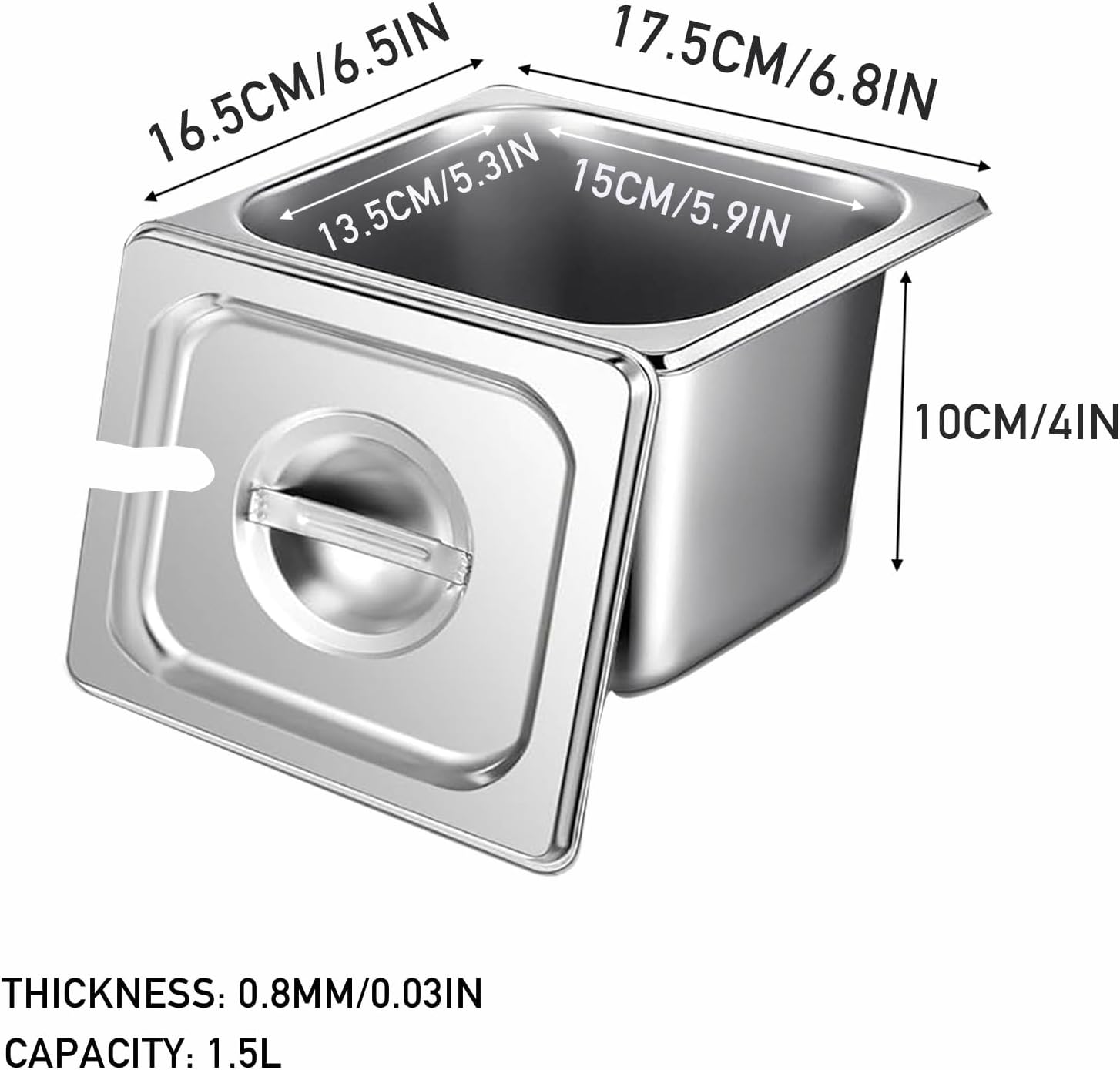 6 Pack Stainless Steel Hotel Pans, 1/6 Size 4 Inch Deep Steam Table Pan, Reusable Catering Food Pan with Lid, Anti Rust, for Restaurant, Hotel, Buffet, Party Supplies, 1.5L Capacity - Image 2