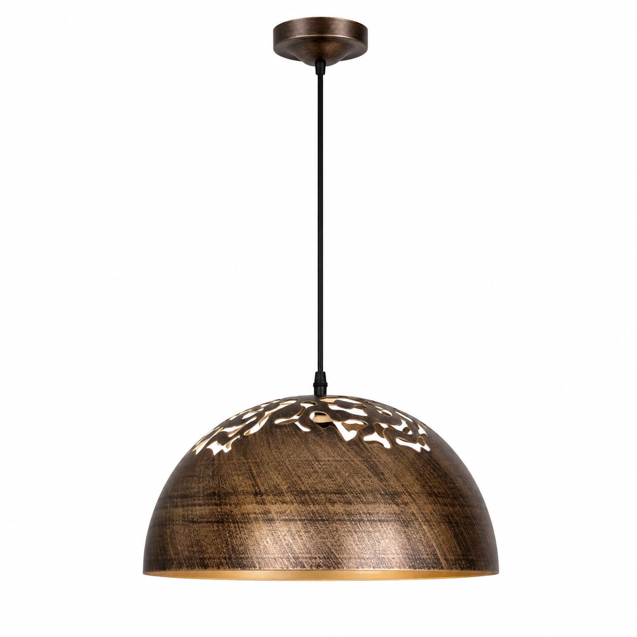 ESIYUVO Industrial Pendant Light, Decorative Cut-Out Iron Dome Hanging Lamp with Antique Textured Finish, E27 Socket and Adjustable Cord for Dining Room, Kitchen Island, Bedroom and Entryway Decor