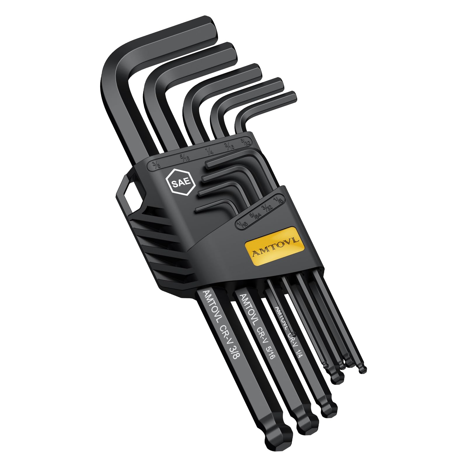 AMTOVL Hex Key Set, 9PCS Imperial Allen Key Set, 1/16-3/8Inch, Anti-Slip Long Ball End Hex Wrench Set, Color Coding Hex Key Set for Disassembling Mechanical Equipment, Vehicle, and Bicycle Repairs