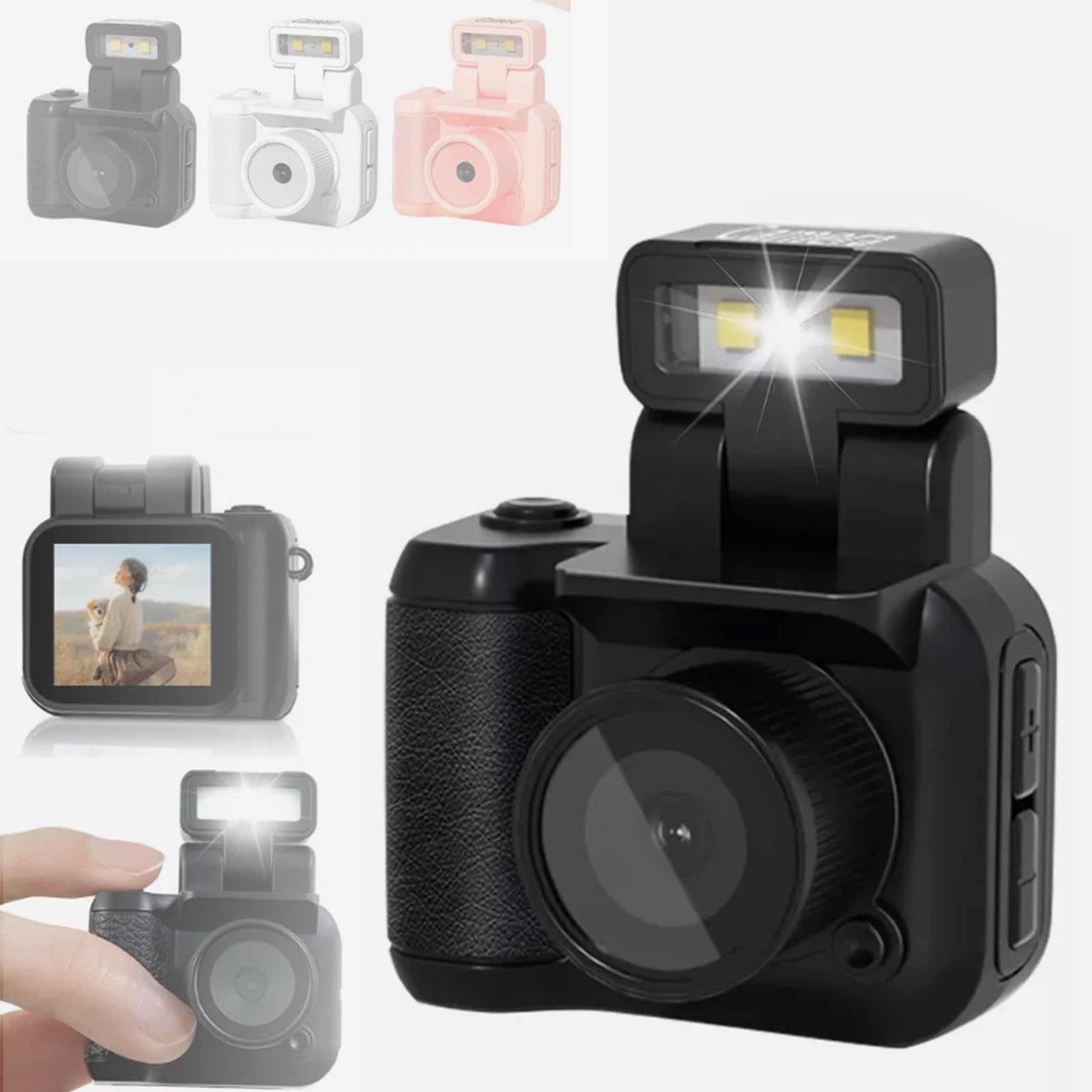 Zchkg Mini Camera, Mini Vintage Camera, Tiny Nostalgic Snap Camera, Portable Chain Camera, 1080p Mini Pixel Mini Thumb Sized Camera Keychain, for Students Kids with Eight Filters(Black,Ordinary