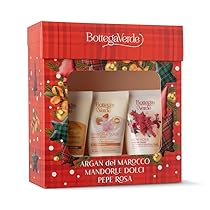 Bottega Verde – Cofanetto Regalo con 3 Creme Mani, con Mandorle Dolci, Pepe Rosa e Argan del Marocco, 3 x 30 ml, Nutriente e Profumato, Idea Regalo