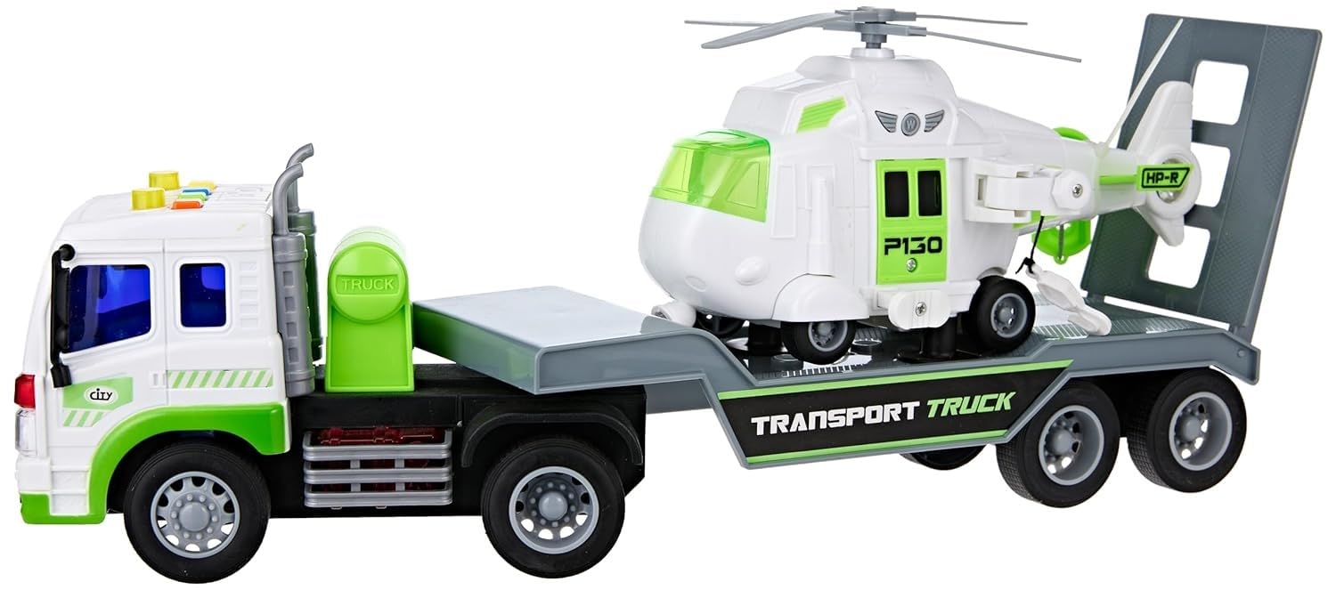 Game Force 1:16 LNS Trailer Truck with Helicopter Playset, Blue