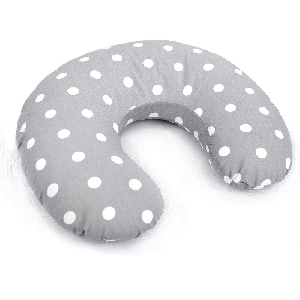 Breast Feeding Pillow Nursing Pregnancy Baby Cushion and Removable Cotton Cover (Dots grey)