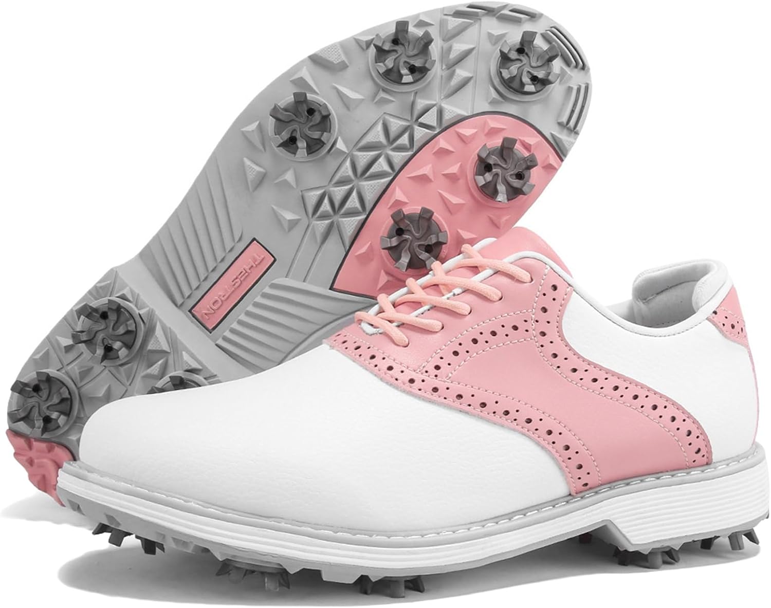 JiuQing Women's Golf Shoes Professional Spikes Training Shoes Leather Lace-Up Business Casual