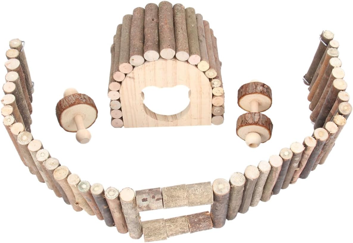 POPETPOP 1Set Wooden Pet Fence Toy Simulation Chewing Plaything for Hamsters Guinea Pigs Chinchillas Small Animals Handmade Wooden House for Play Comfort
