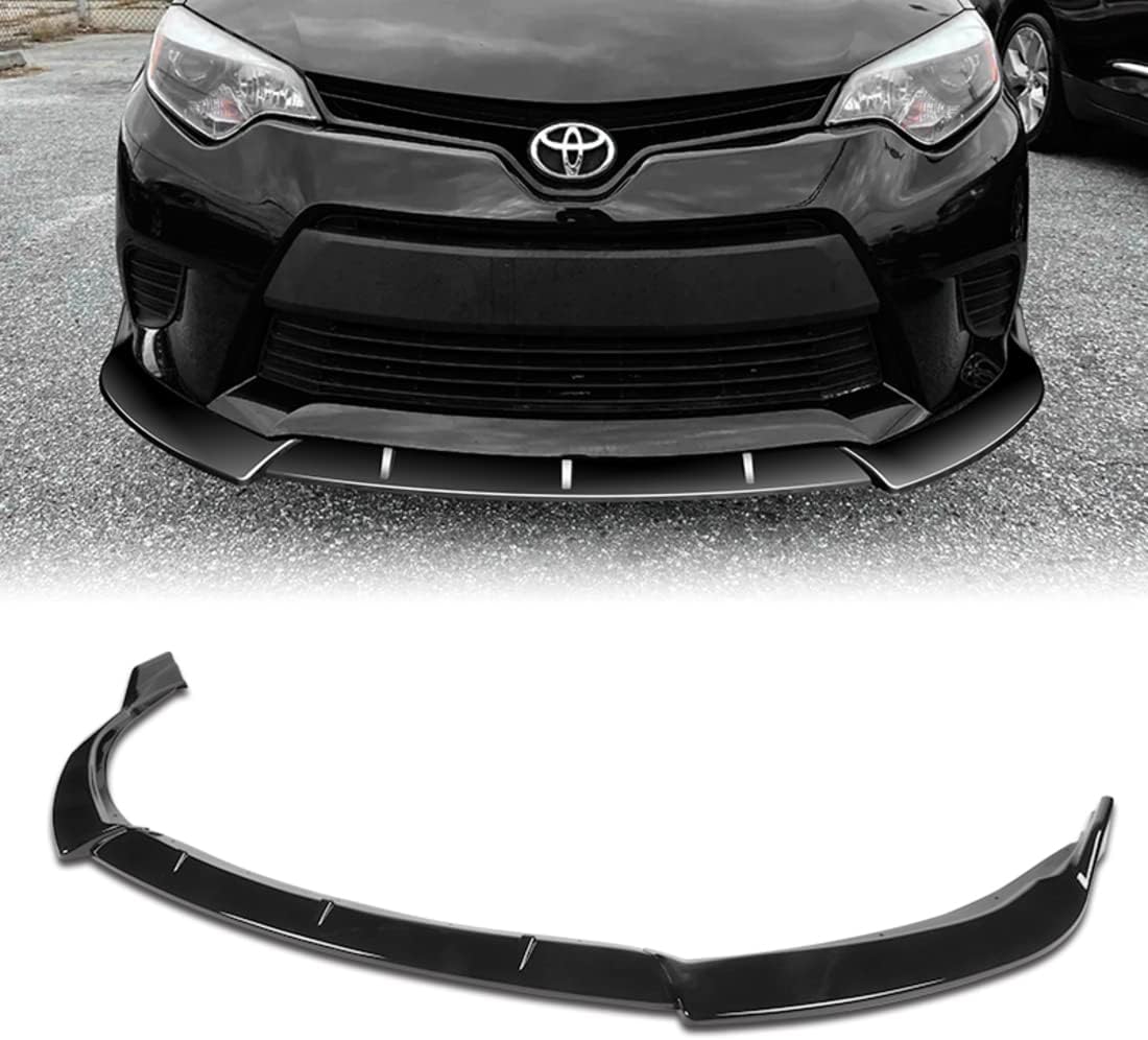 Q1-TECH, Front Bumper Lip fit for Compatible with 2014-2016 Toyota Corolla Base/L/LE Model Only, Front Bumper Lip Spoiler Air Chin Body Kit Splitter, ABS, Sport-Style (Glossy Black)