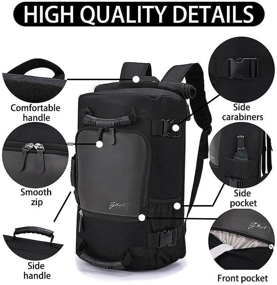 BESMART 5-Way Carry Travel Backpack Large Crossbody Work Bag for Men, Laptop Backpack Fits 17 Inch Computer for Gym/Work (Black)