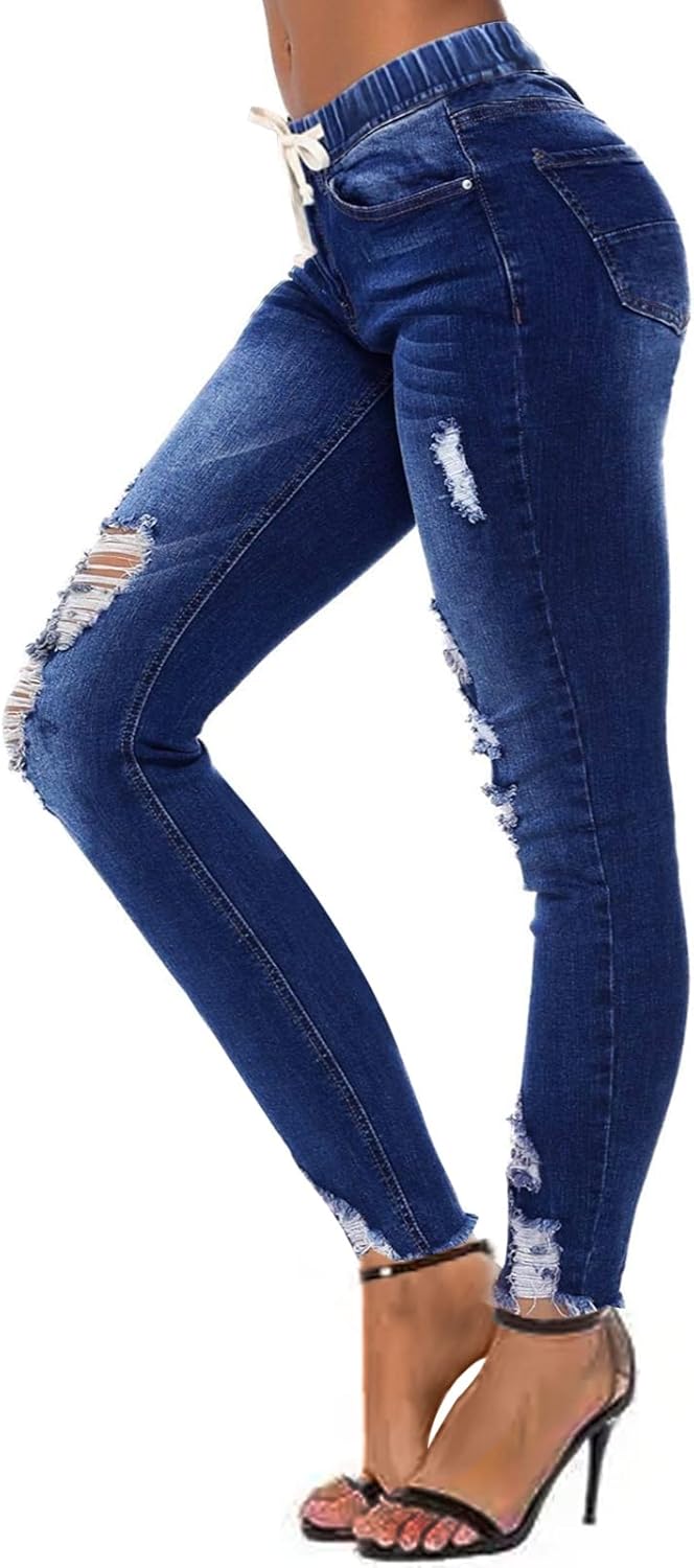 KUNMI Women High Waist Skinny Stretch Ripped Jeans Destroyed Denim Pants Plus Size - Image 3