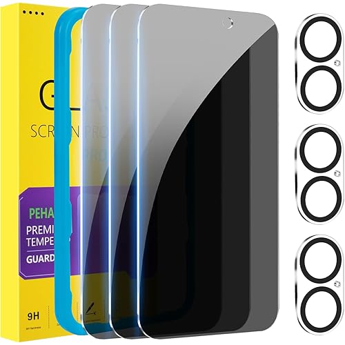 PEHAEL 3+3 Pack for iPhone 16 Plus Privacy Screen Protector with Camera Lens Protector Full Coverage Anti-Spy Tempered Glass Film 9H Hardness Easy Installation Bubble Free [6.7 inch]