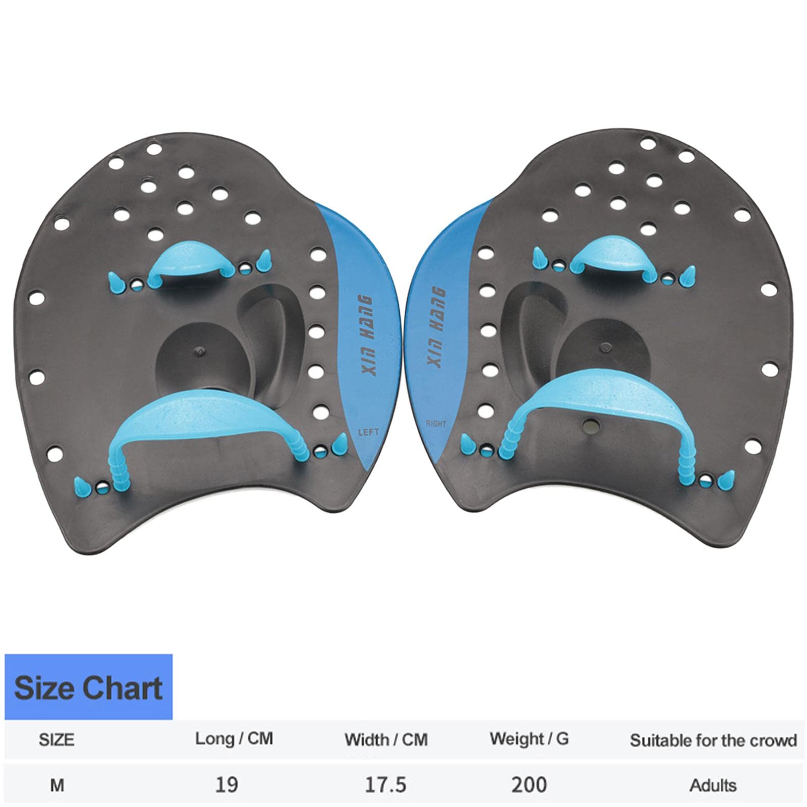 Lot de 5 pagaies plates professionnelles pour entraînement de natation Bleu Taille M