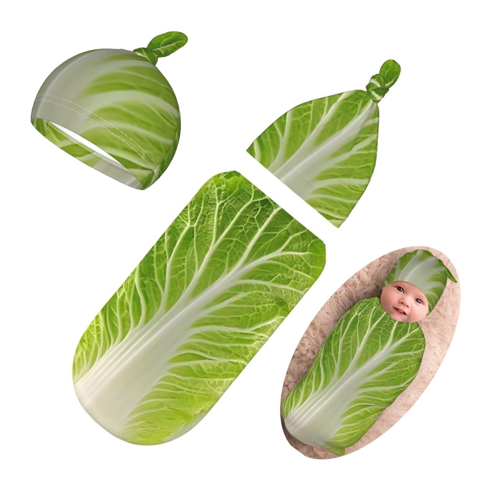Personality 3D Cabbage Newborn Swaddling Blanket Beanie Hat Funny Blanket Sleeping Bag New Born Sleep Sacks for Boys Girls