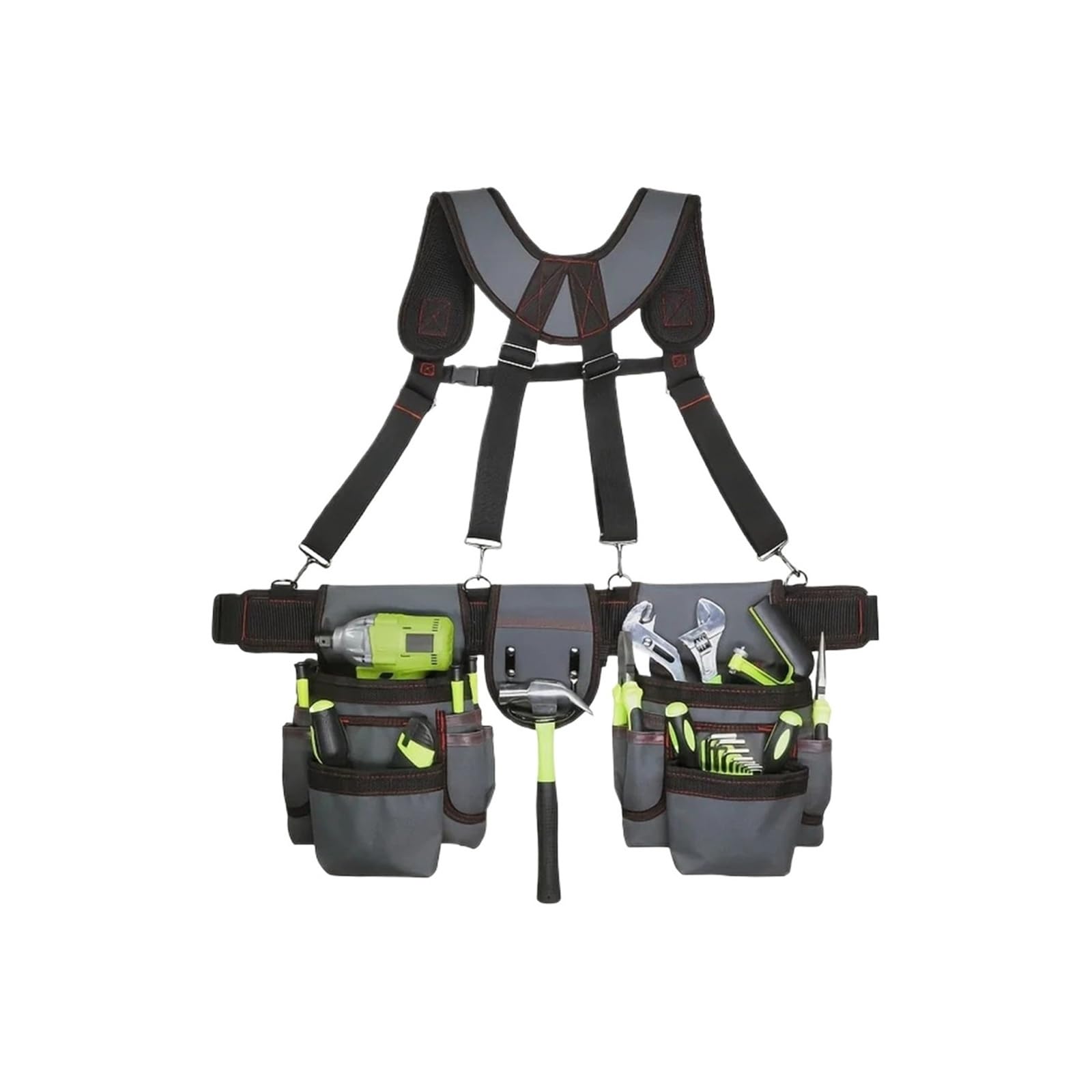 Tool Belt for Men, 32 to 66 Inches Adjustable Tool Belt with Suspenders for Electricians, Carpenters, Construction Workers