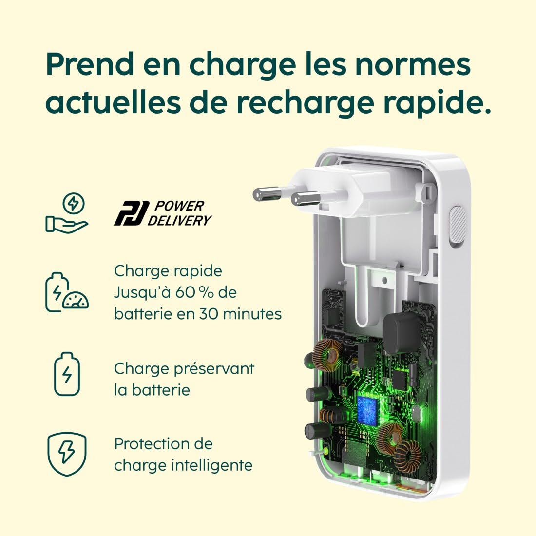 Hama Chargeur Rapide USB-C 65W GaN 3 Ports, sur Secteur, 2X USB-C 65W, 1x USB-A 18W, Mini-Chargeur PD Ultra Plat, Compact et Pliable, Qualcomm Quick Charge, pour PC, Smartphone, Tablette, Blanc