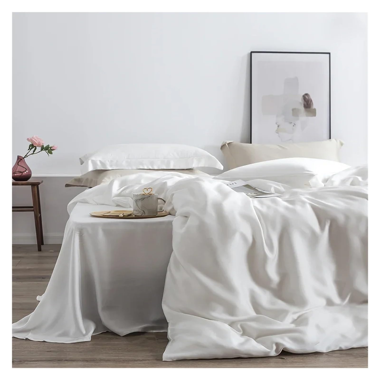 Sbcgfy C Silk Green Bedding Set Mulberry Silk Bed Sheets Beauty Quilt Over Set Pillowcase Queen King Bed Set,Otton Duvet,-Queen