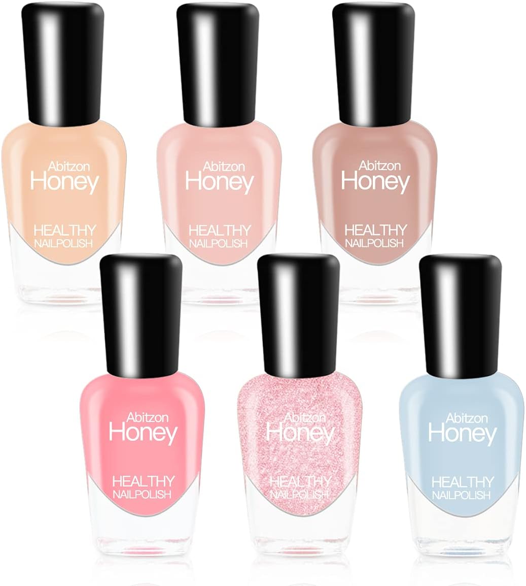 Abitzon New Non Toxic Nail Polish Set Easy Peel Off & Quick Dry Organic Eco Friendly Water Based Nail Polish (6 Bottles)