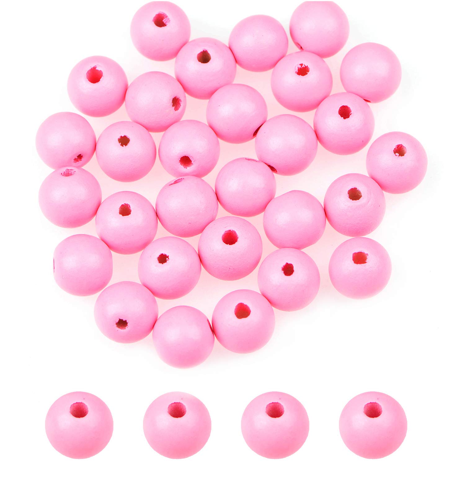 AD Beads Large Hole Wood Spacer Wooden Jewelry Making Bracelet Necklace Chandelier, Large Wooden Rosary Beads Craft Beads (16mm 100pcs, Pink)