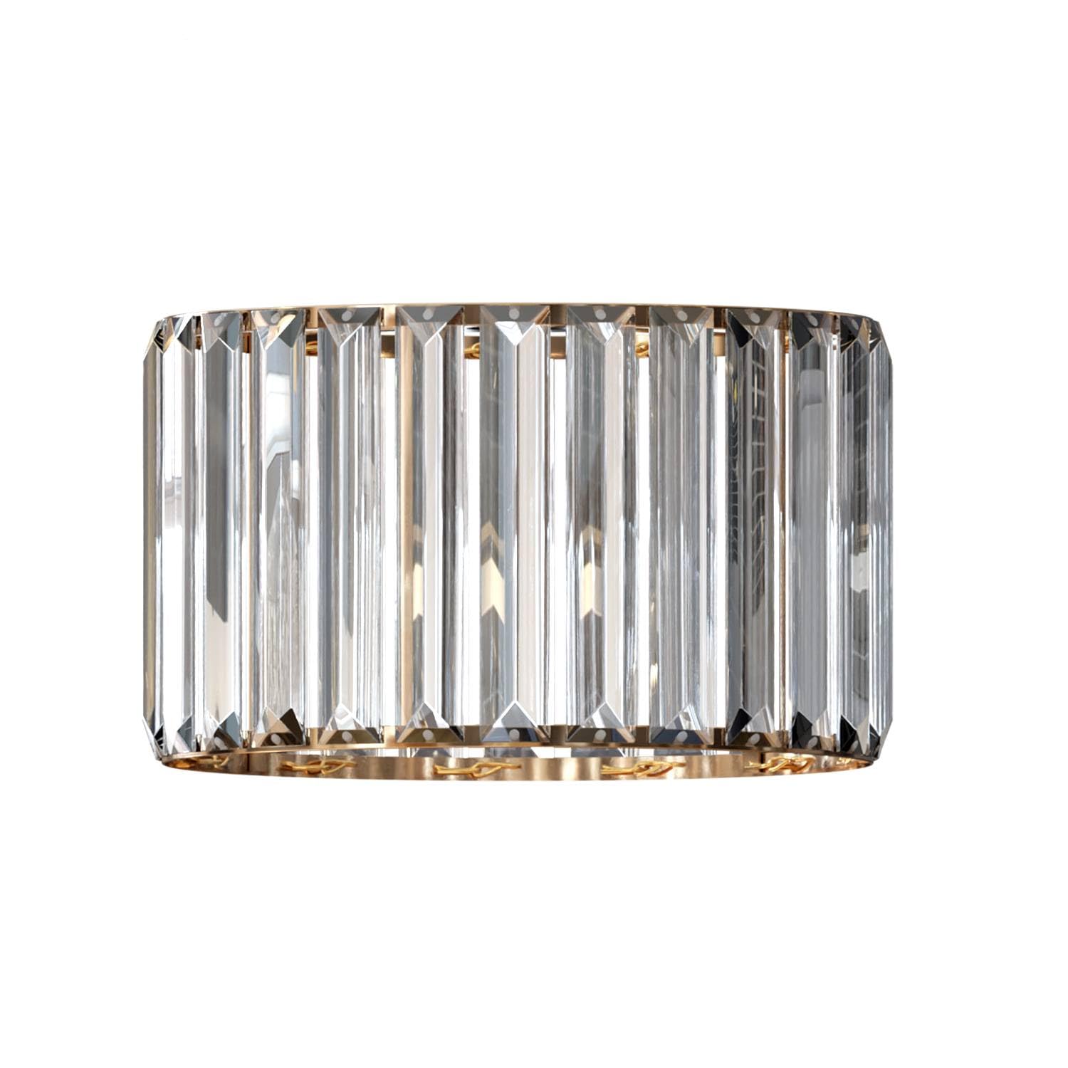 Gold Crystal Lamp Shade – 20cm Modern Drum-Style Pendant or Table Lamp Shade with Clear Faceted Crystal Prisms, Modern Glam Lighting Accent for Living Room, Bedroom & Hallway