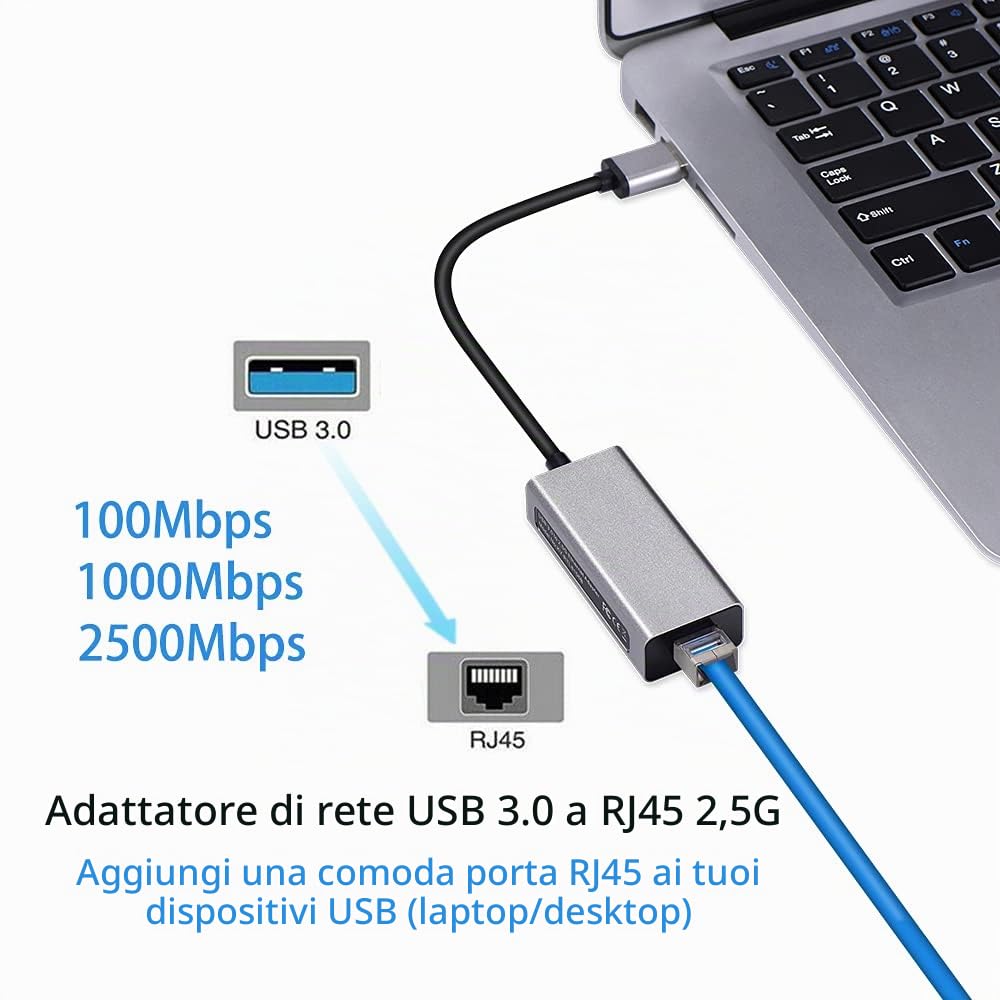 2.5GBase-T Adattatore di rete USB 3.0 RTL8156B 2500/1000/100Mbps USB 3.1 Gigabit Ethernet Scheda RJ45 LAN Controller per Laptop Desktop